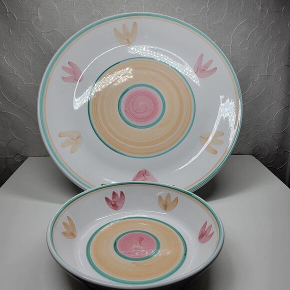 VTG Caleca Pasta Platter Spaghetti Bowl Set White Ceramic Hand Painted Italy - Picture 6 of 16